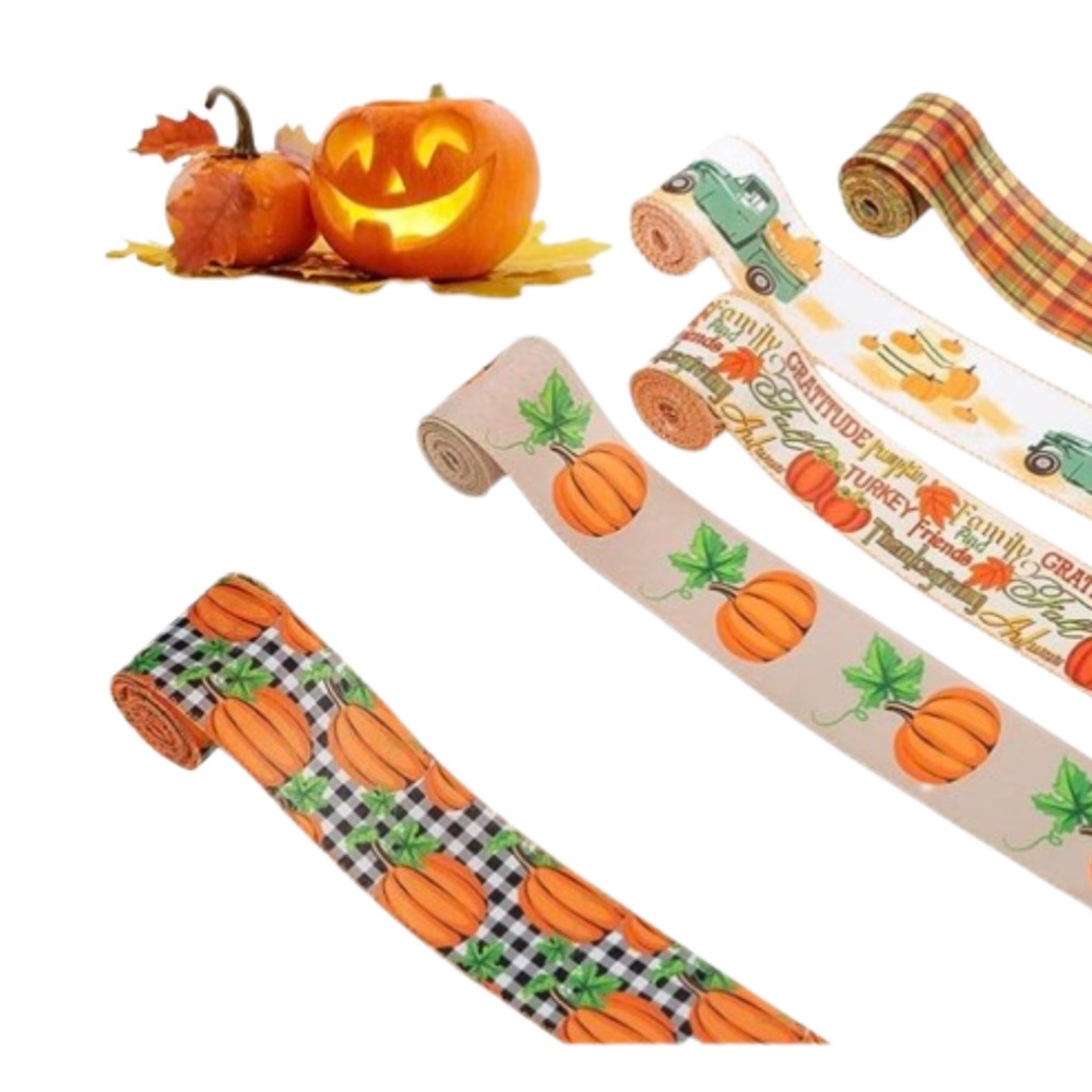 Autumn Burlap Ribbon Pumpkin Fall Style 30 Yards - 6 Rolls